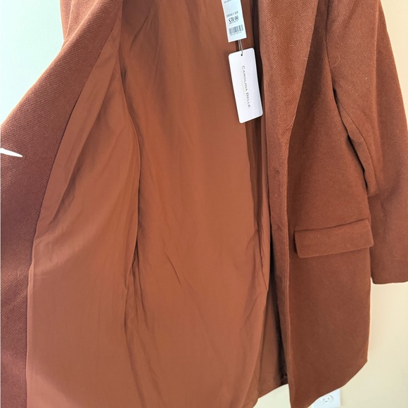 Carolina Belle Montreal Soft Stretch Long Blazer Jacket Pea Coat Brown XS NWT - Picture 3 of 7